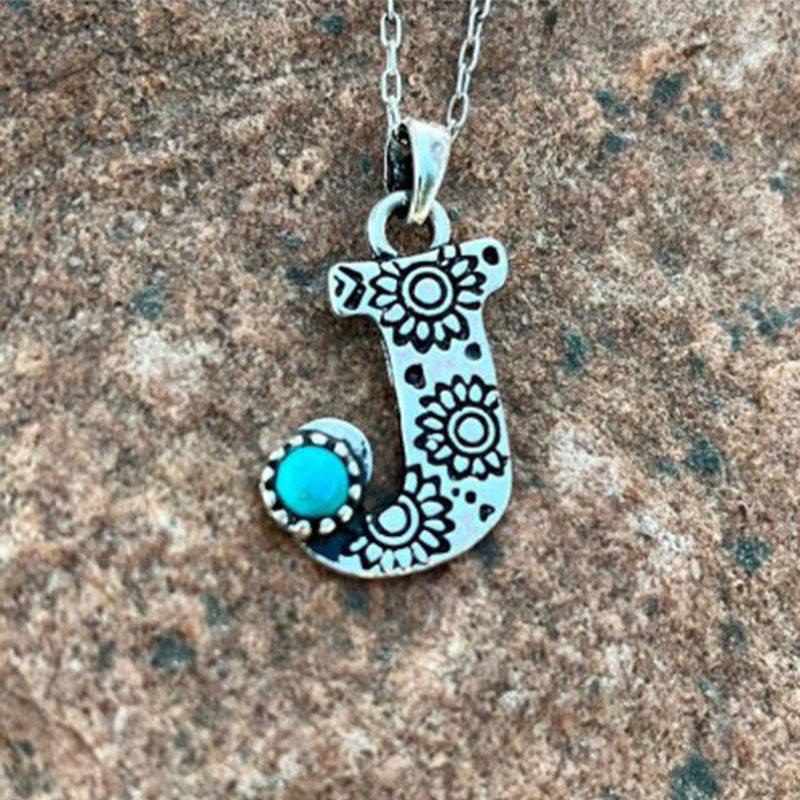 Collier rétro unisexe en métal turquoise avec lettres - J - image 8
