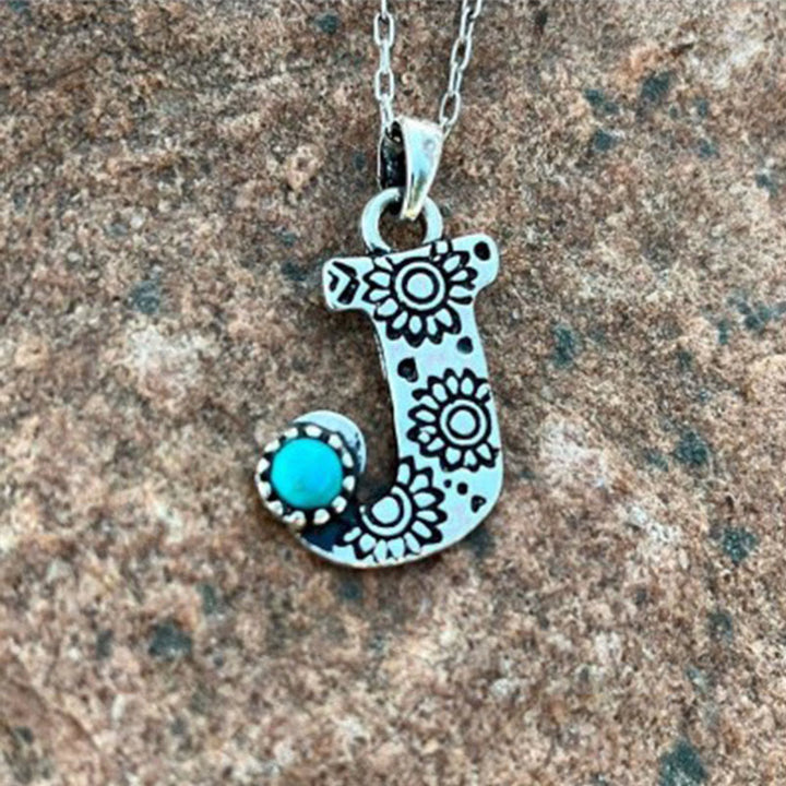 Collier rétro unisexe en métal turquoise avec lettres - J - image 8