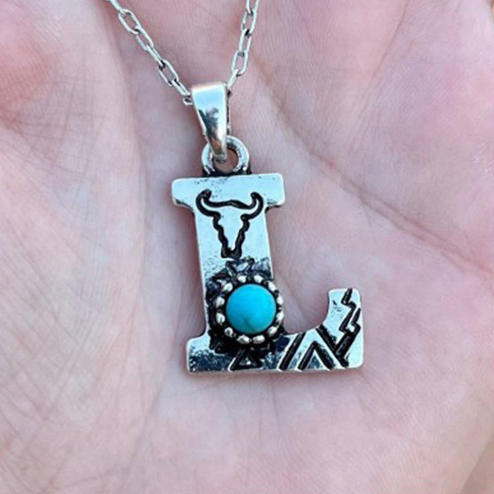 Collier rétro unisexe en métal turquoise avec lettres - L - image 10