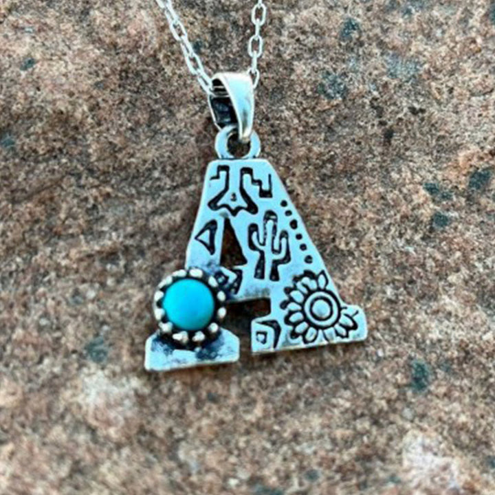 Collier rétro unisexe en métal turquoise avec lettres - UN - image 2