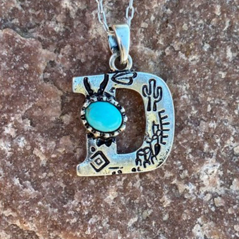 Collier rétro unisexe en métal turquoise avec lettres - D - image 5