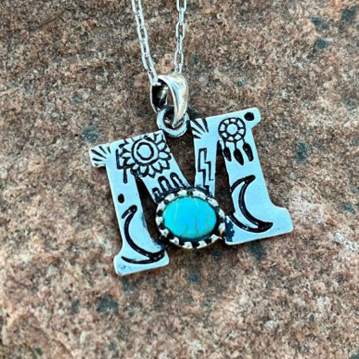 Collier rétro unisexe en métal turquoise avec lettres - M - image 12