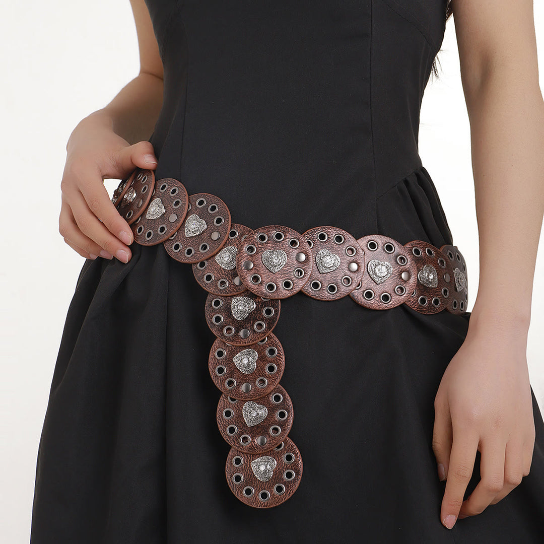 Ceinture en cuir pour femme, ronde et creuse, noire et marron rougeâtre - Brun rougeâtre - image 1