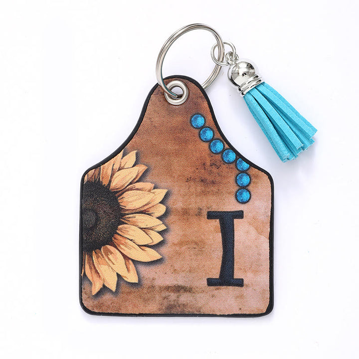 Porte-clés en cuir à pompon tournesol et lettre de style occidental - je - image 11