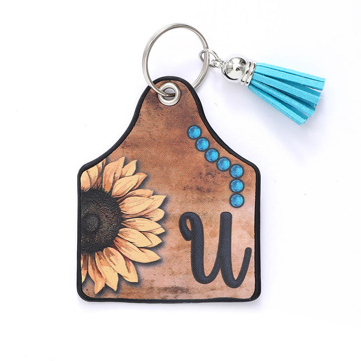 Porte-clés en cuir à pompon tournesol et lettre de style occidental - Tu - image 23