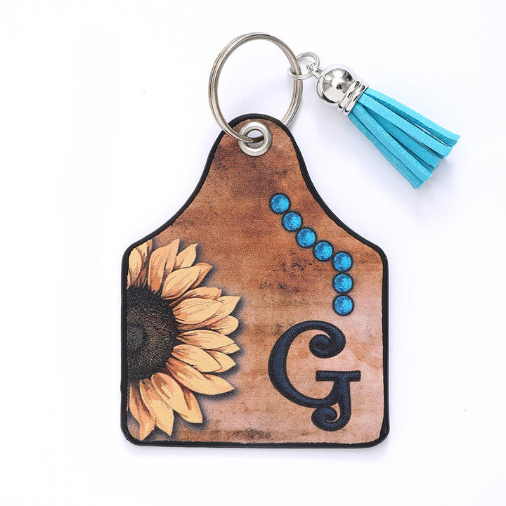 Porte-clés en cuir à pompon tournesol et lettre de style occidental - G - image 9