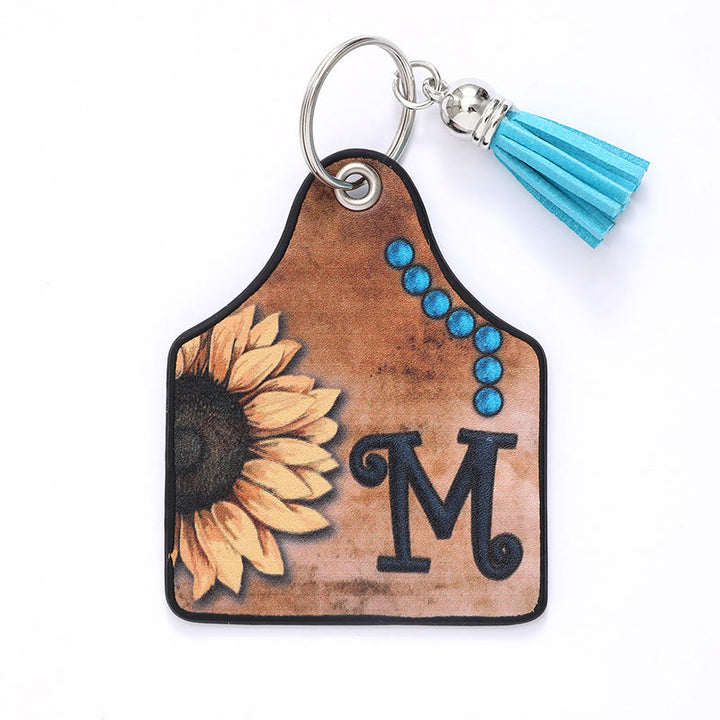 Porte-clés en cuir à pompon tournesol et lettre de style occidental - M - image 15