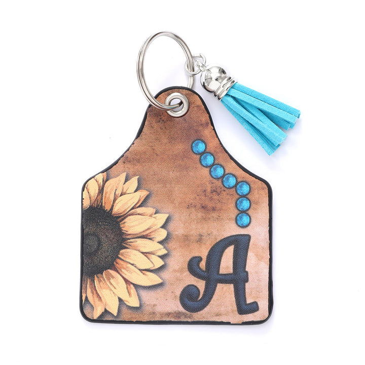 Porte-clés en cuir à pompon tournesol et lettre de style occidental - UN - image 3