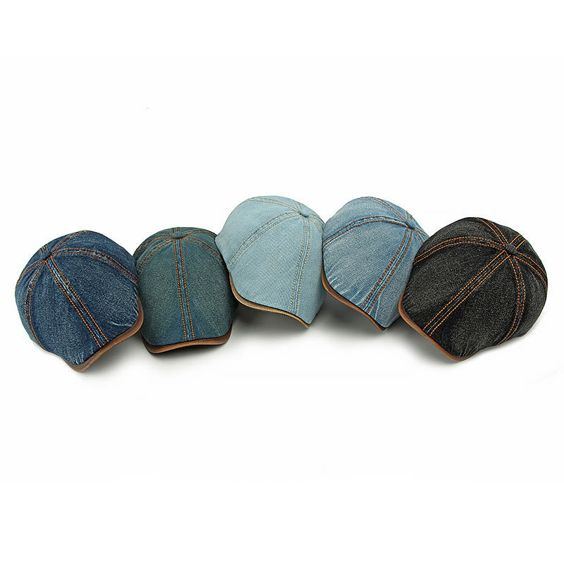 Béret unisexe en denim délavé style rétro britannique - image 2