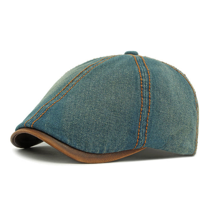Béret unisexe en denim délavé style rétro britannique - Vieux bleu - Adjustable (21 5/8"-23 1/4") - image 5