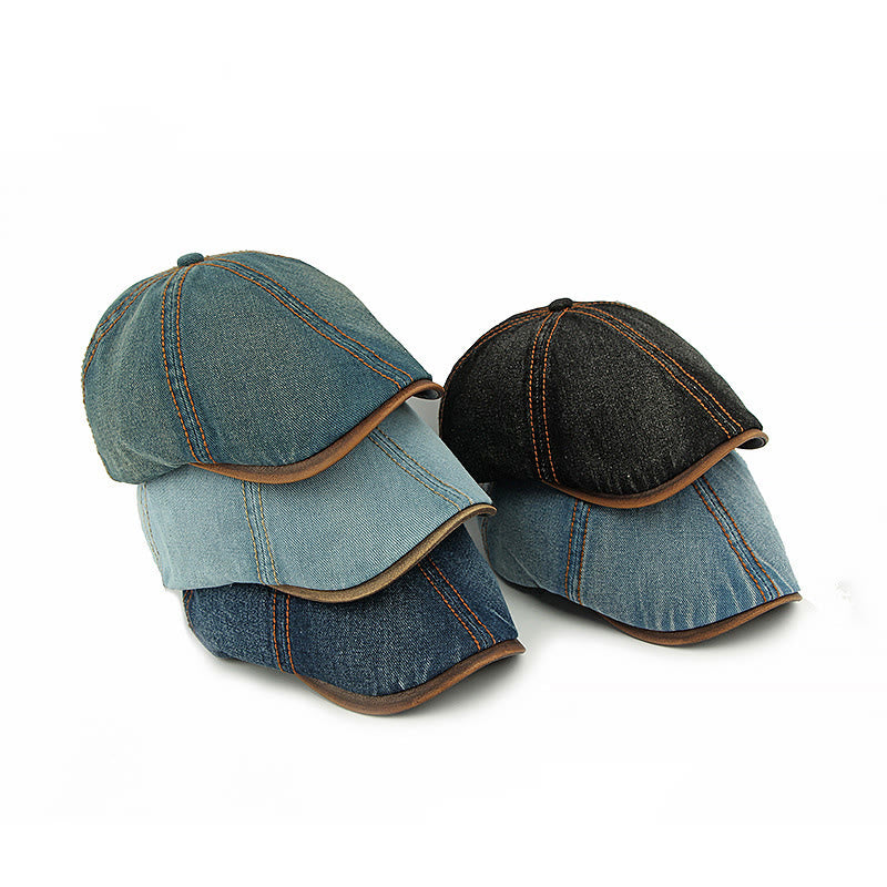 Béret unisexe en denim délavé style rétro britannique - image 3