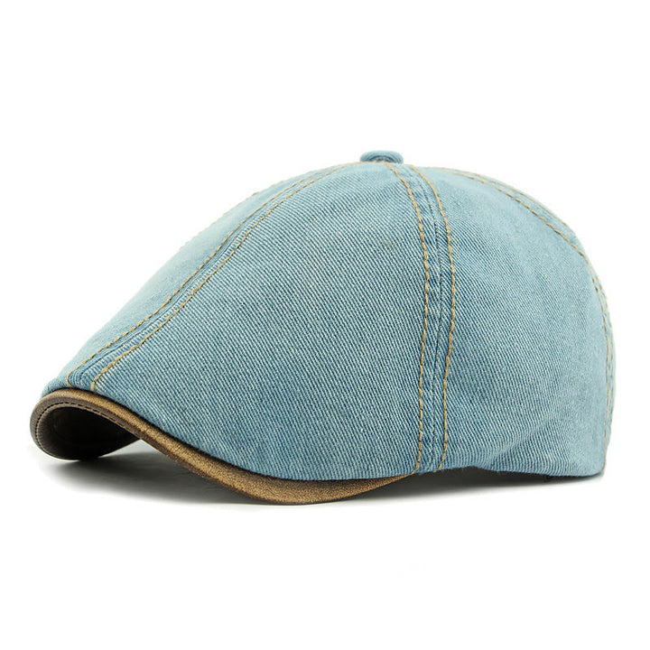 Béret unisexe en denim délavé style rétro britannique - Bleu clair - Adjustable (21 5/8"-23 1/4") - image 7