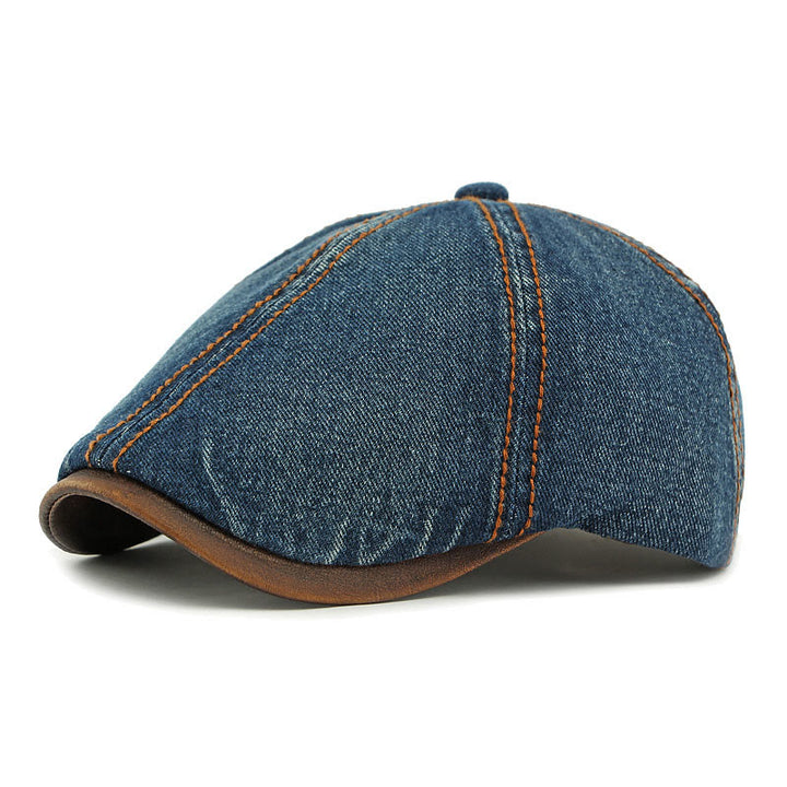 Béret unisexe en denim délavé style rétro britannique - Bleu foncé - Adjustable (21 5/8"-23 1/4") - image 1