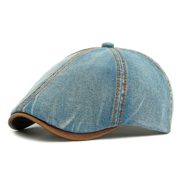 Béret unisexe en denim délavé style rétro britannique - Bleu moyen - Adjustable (21 5/8"-23 1/4") - image 6