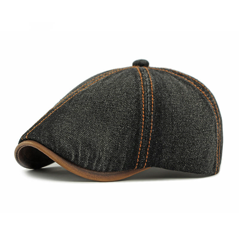 Béret unisexe en denim délavé style rétro britannique - Noir - Adjustable (21 5/8"-23 1/4") - image 4