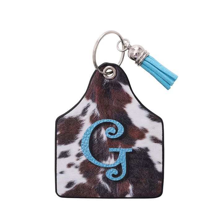 Porte-clés en cuir imprimé vintage avec motif de vache et lettres de ferme western - G - image 8