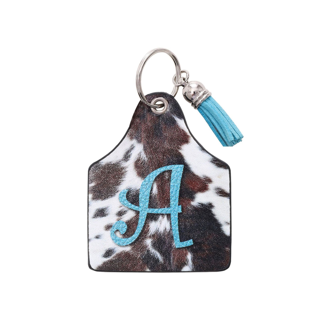 Porte-clés en cuir imprimé vintage avec motif de vache et lettres de ferme western - UN - image 2