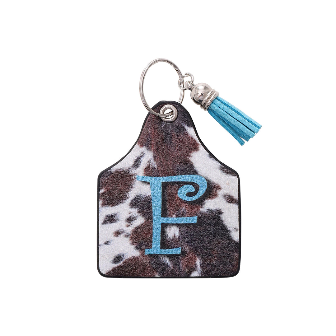 Porte-clés en cuir imprimé vintage avec motif de vache et lettres de ferme western - F - image 7