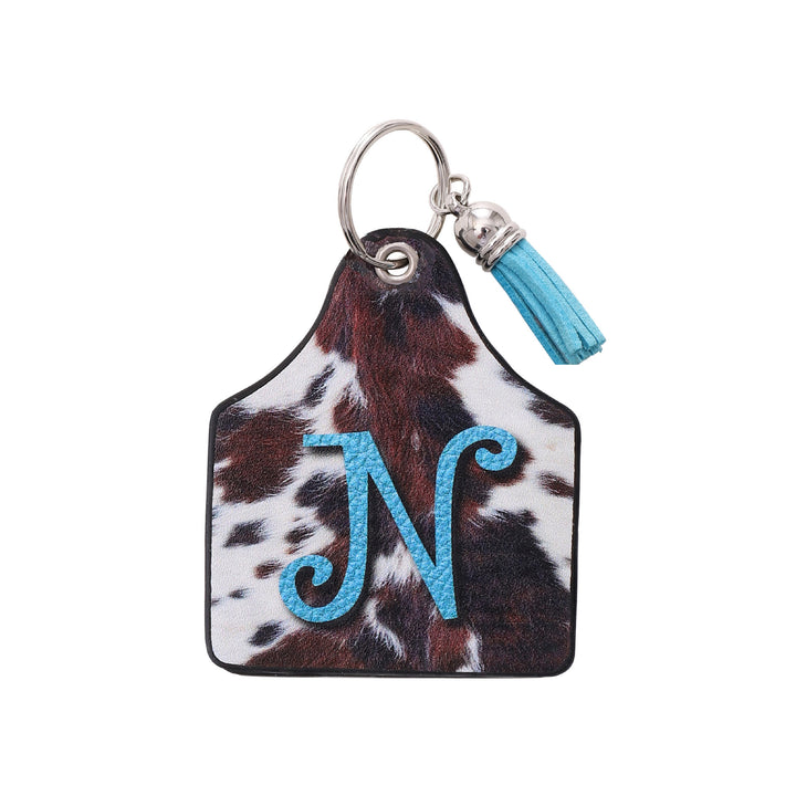 Porte-clés en cuir imprimé vintage avec motif de vache et lettres de ferme western - N - image 13