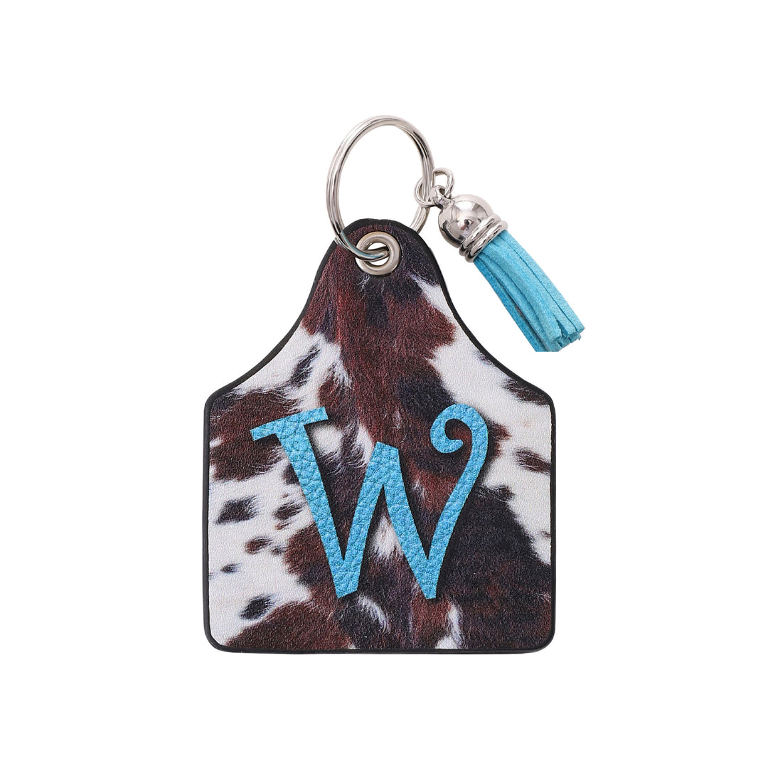 Porte-clés en cuir imprimé vintage avec motif de vache et lettres de ferme western - W - image 19