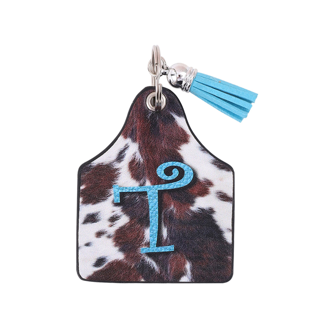 Porte-clés en cuir imprimé vintage avec motif de vache et lettres de ferme western - T - image 17