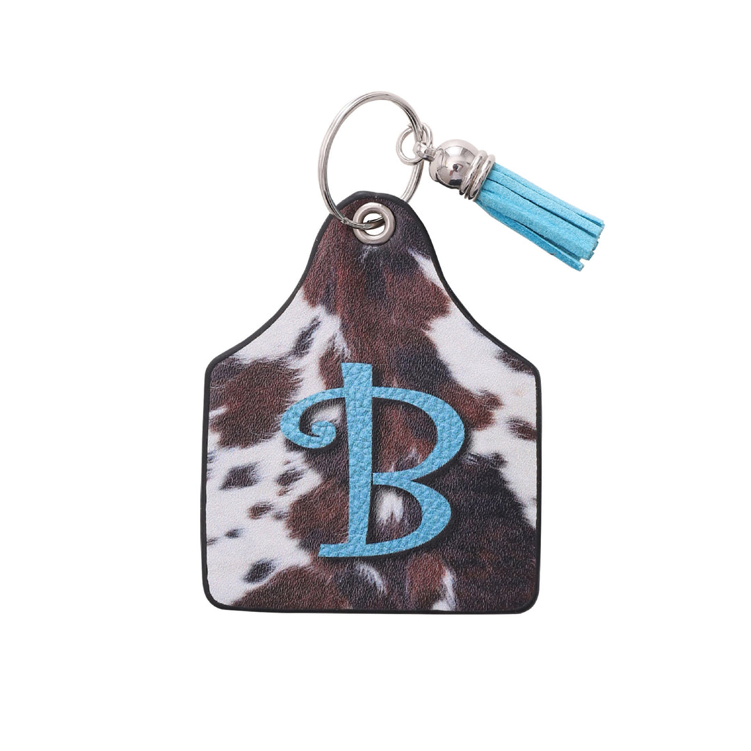 Porte-clés en cuir imprimé vintage avec motif de vache et lettres de ferme western - B - image 3