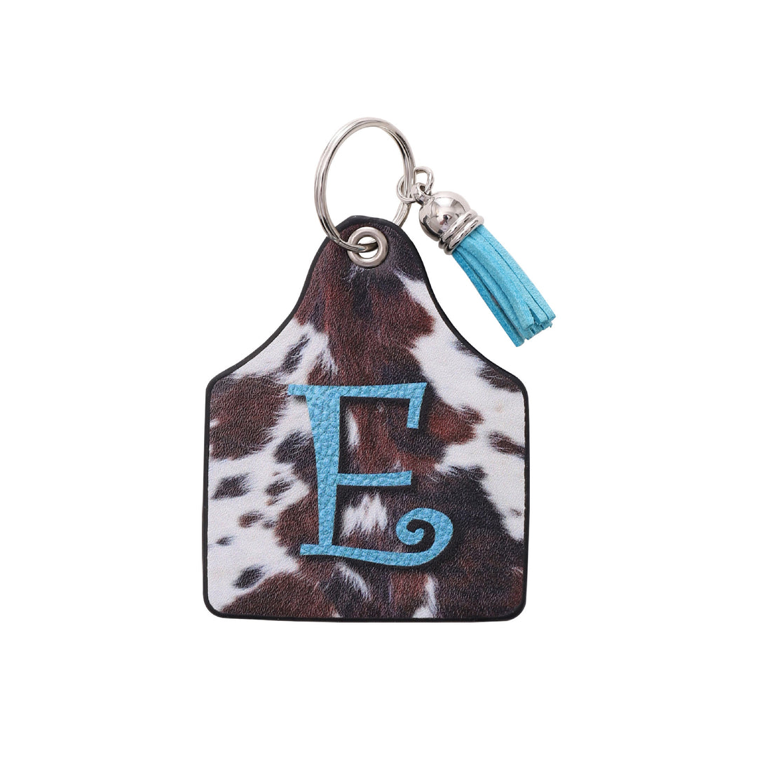 Porte-clés en cuir imprimé vintage avec motif de vache et lettres de ferme western - E - image 6