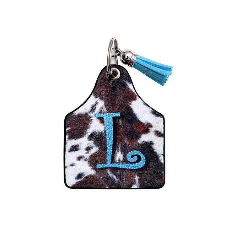 Porte-clés en cuir imprimé vintage avec motif de vache et lettres de ferme western - L - image 11
