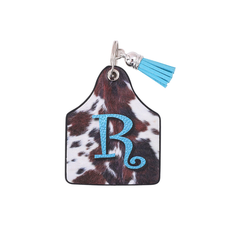 Porte-clés en cuir imprimé vintage avec motif de vache et lettres de ferme western - R - image 15
