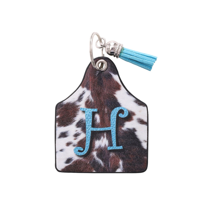 Porte-clés en cuir imprimé vintage avec motif de vache et lettres de ferme western - H - image 9