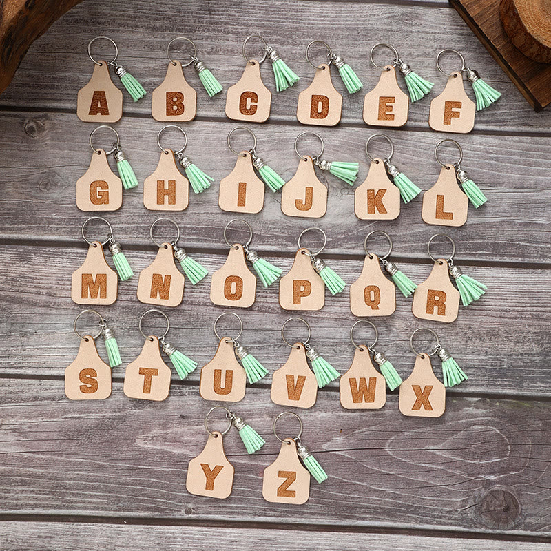 Porte-clés à pompon vert avec lettres de style minimaliste de ferme - image 2