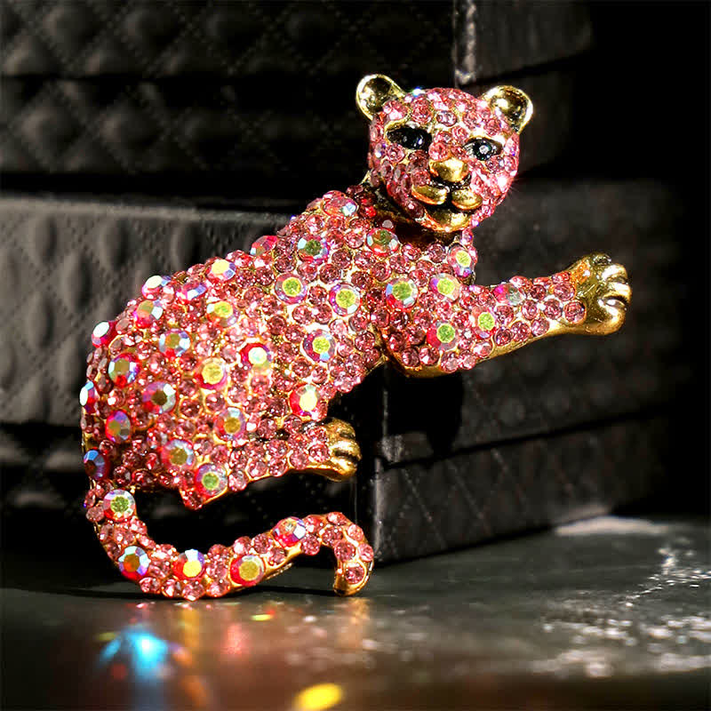 Grande broche de luxe en strass scintillants pour homme, motif tigre majestueux - Rose - image 15