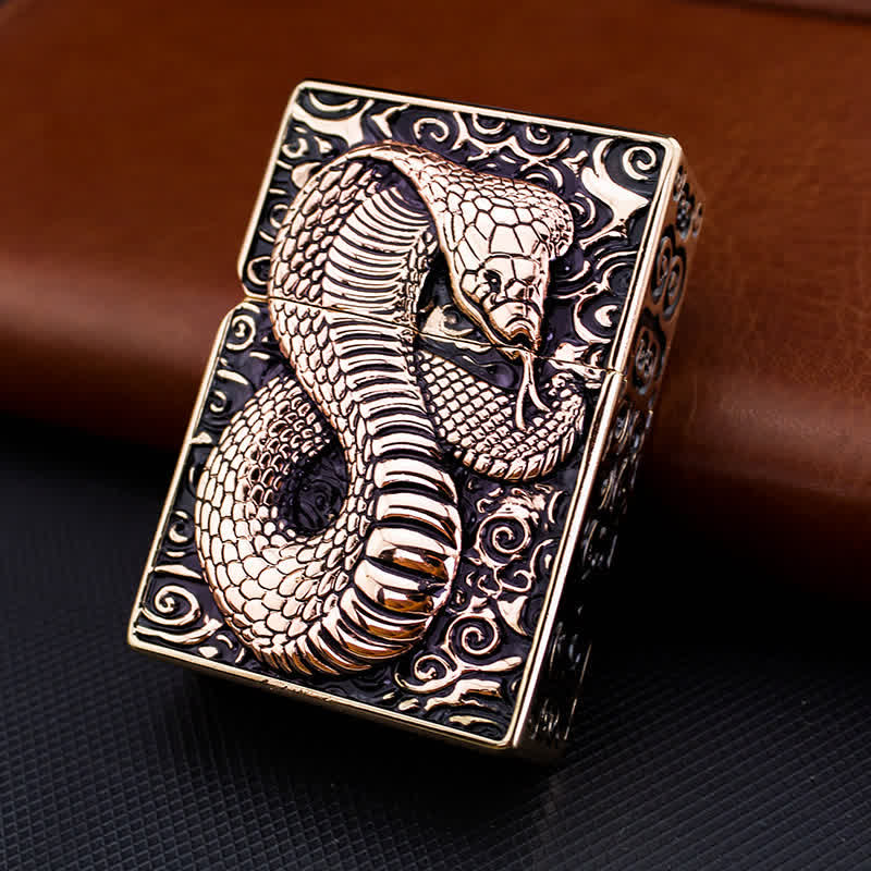 Briquet à kérosène rechargeable Cobra serpent noir et or - Or rose - image 5
