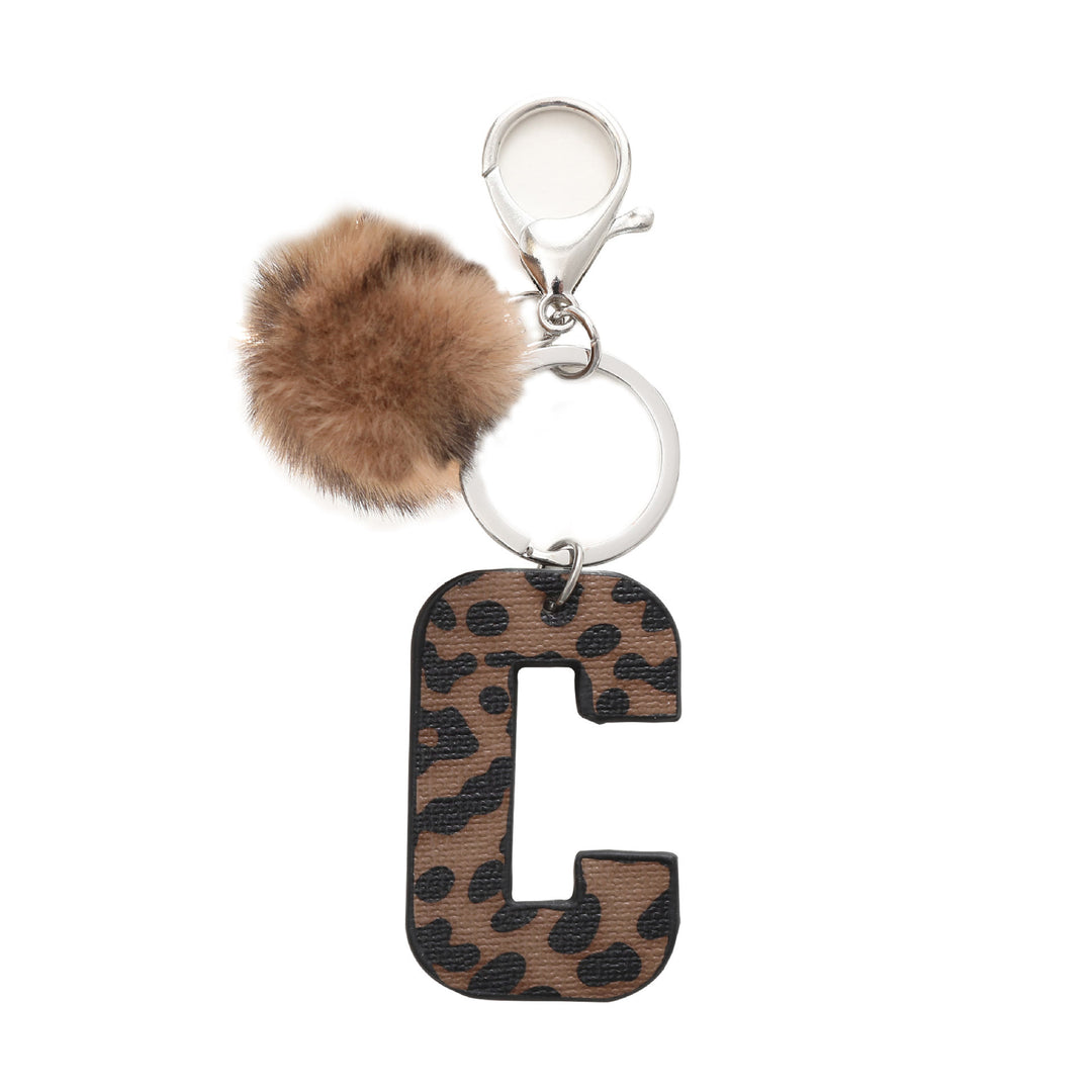 Porte-clés en cuir à imprimé léopard de style occidental avec boule en peluche - C - image 5