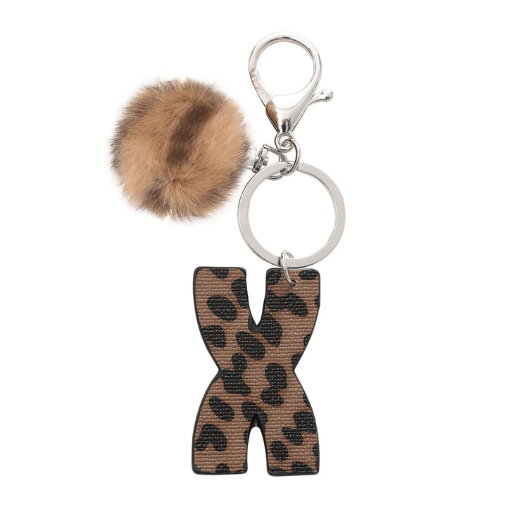 Porte-clés en cuir à imprimé léopard de style occidental avec boule en peluche - X - image 26
