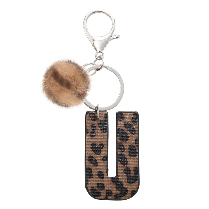 Porte-clés en cuir à imprimé léopard de style occidental avec boule en peluche - Tu - image 23