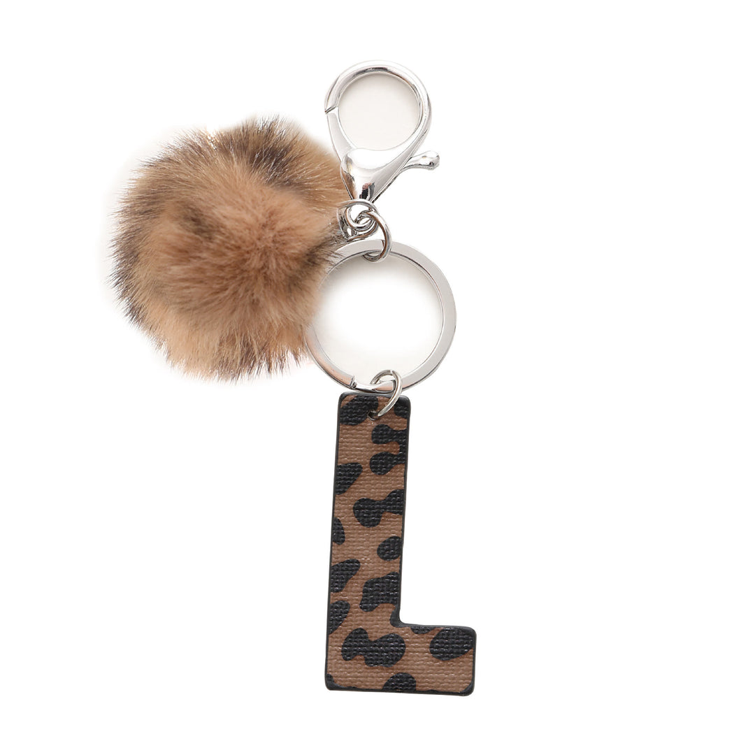 Porte-clés en cuir à imprimé léopard de style occidental avec boule en peluche - L - image 14