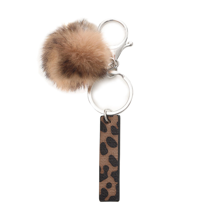 Porte-clés en cuir à imprimé léopard de style occidental avec boule en peluche - je - image 11