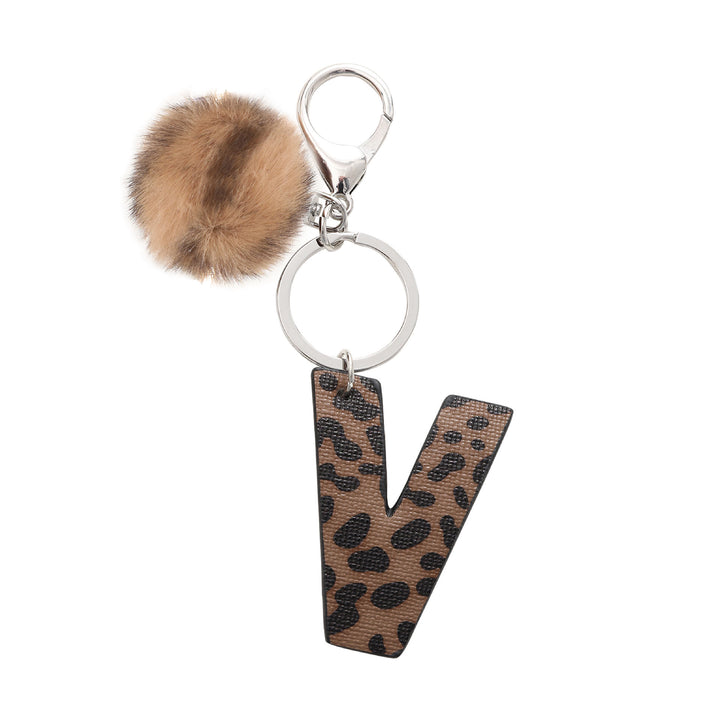 Porte-clés en cuir à imprimé léopard de style occidental avec boule en peluche - V - image 24