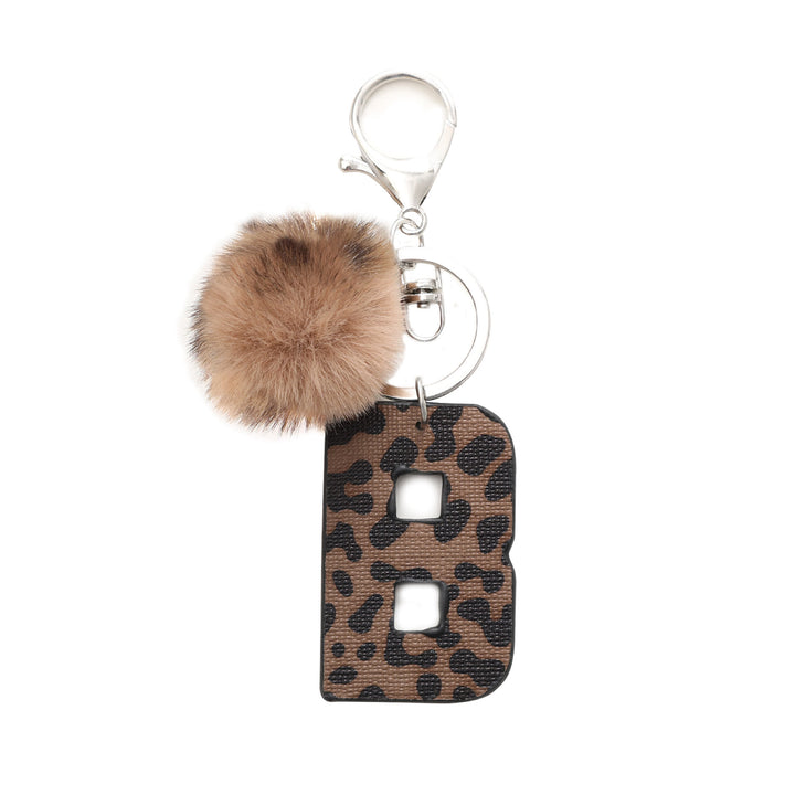 Porte-clés en cuir à imprimé léopard de style occidental avec boule en peluche - B - image 4