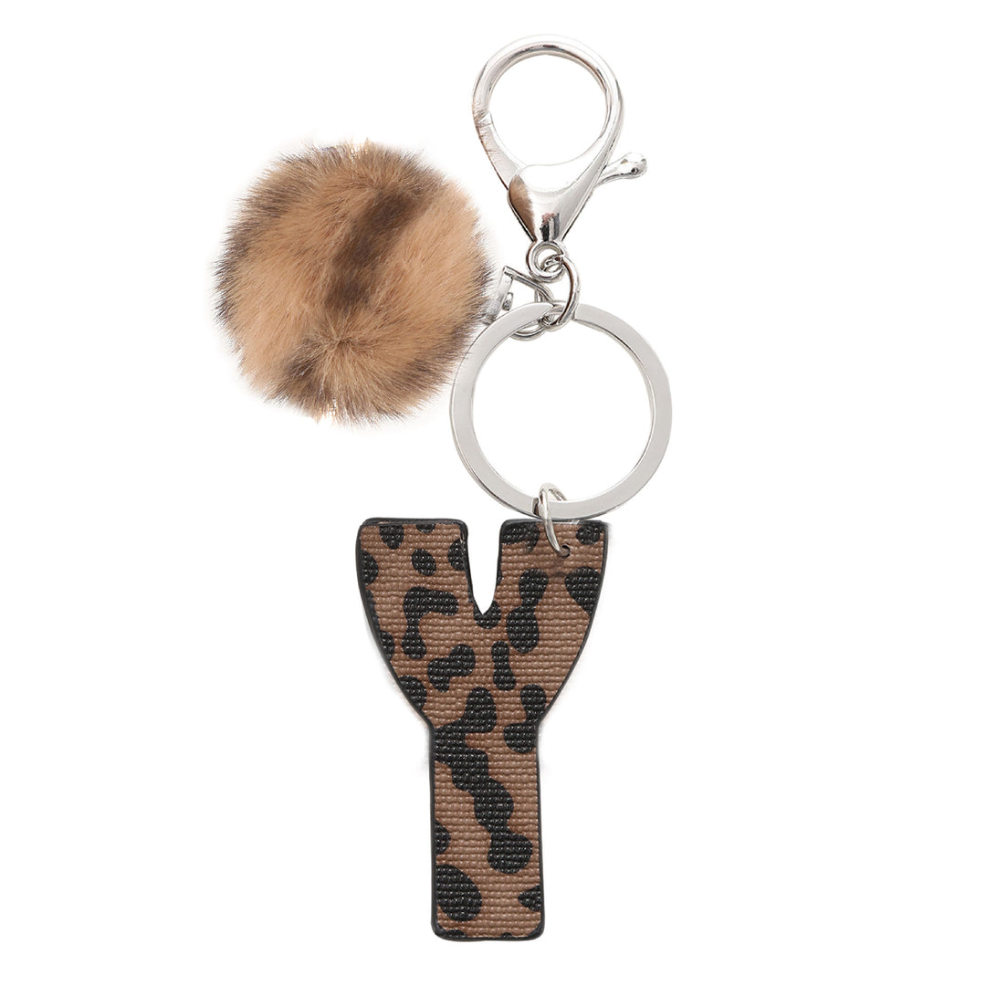 Porte-clés en cuir à imprimé léopard de style occidental avec boule en peluche - Y - image 27