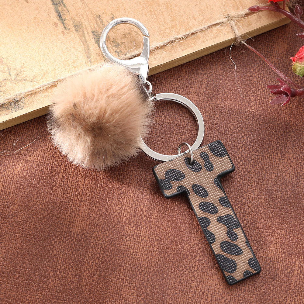 Porte-clés en cuir à imprimé léopard de style occidental avec boule en peluche - image 2