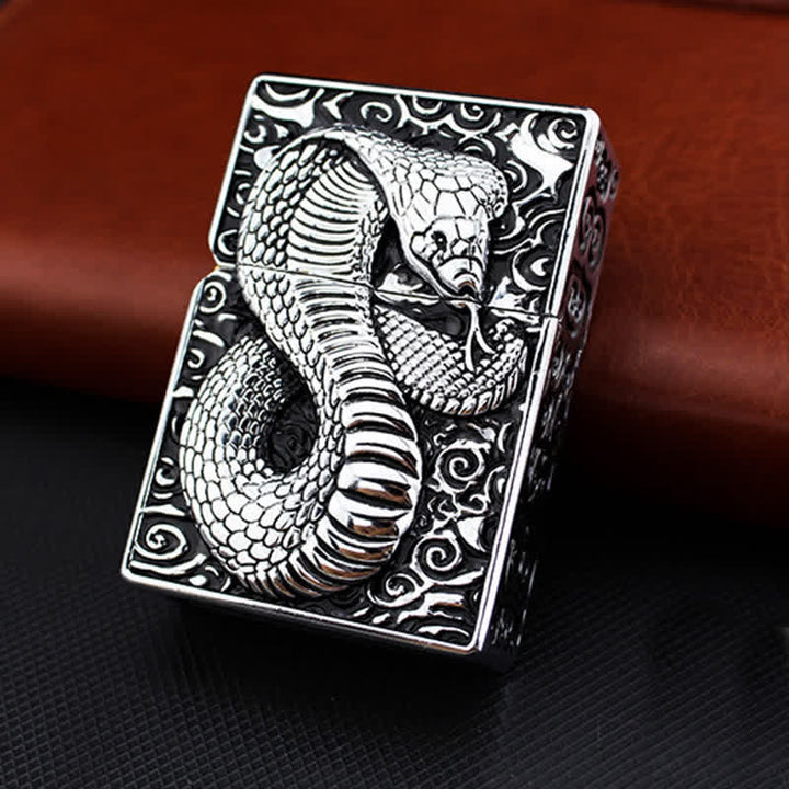 Briquet à kérosène rechargeable Cobra serpent noir et or - Argent - image 3