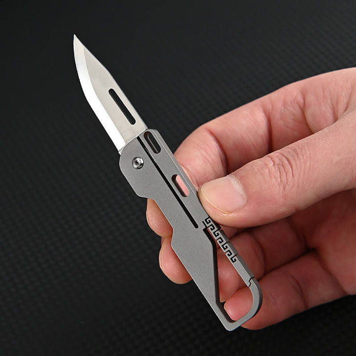 Couteau pliant multifonctionnel en alliage de titane avec porte-clés EDC - Argent - image 3