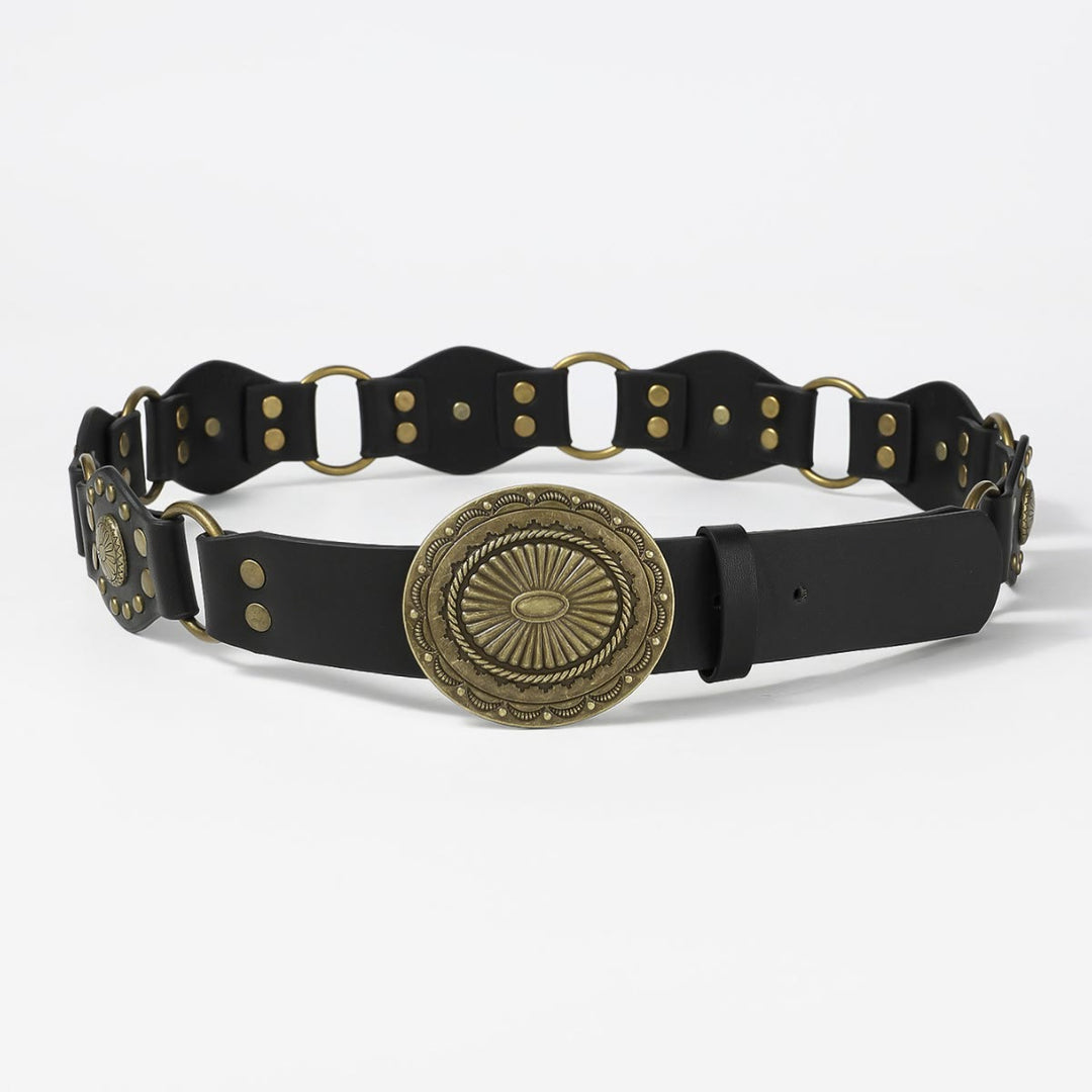 Ceinture en cuir pour femme, style rétro, style urbain, avec anneau circulaire ajouré - image 3