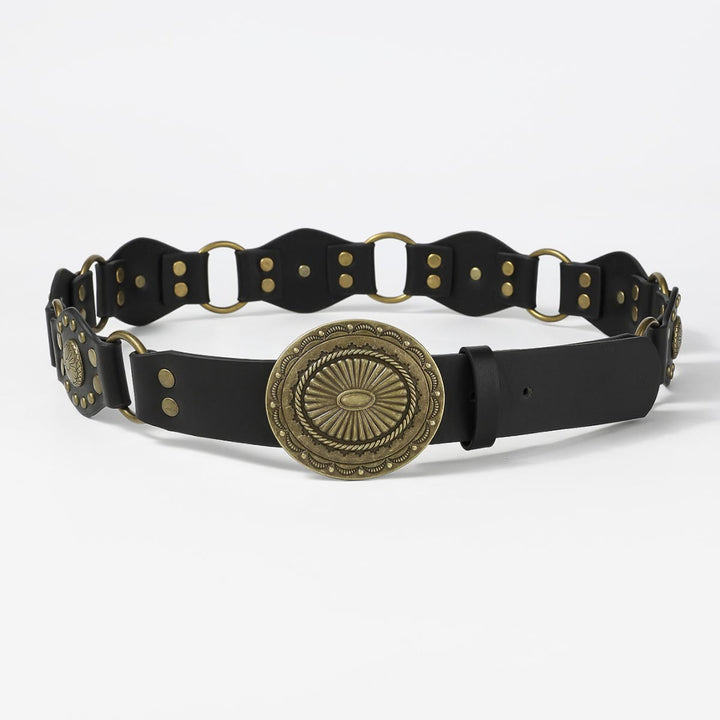 Ceinture en cuir pour femme, style rétro, style urbain, avec anneau circulaire ajouré - image 3