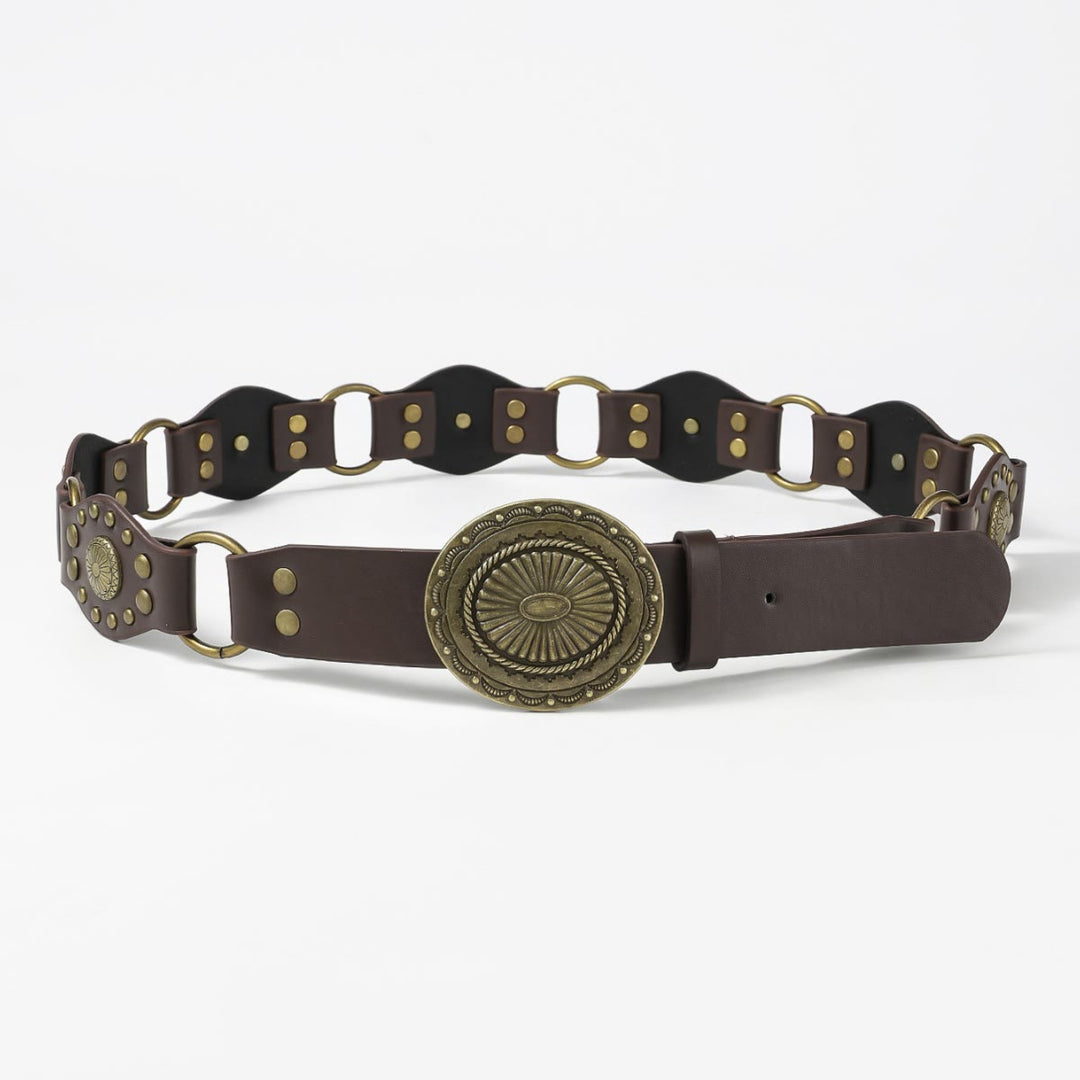 Ceinture en cuir pour femme, style rétro, style urbain, avec anneau circulaire ajouré - image 6