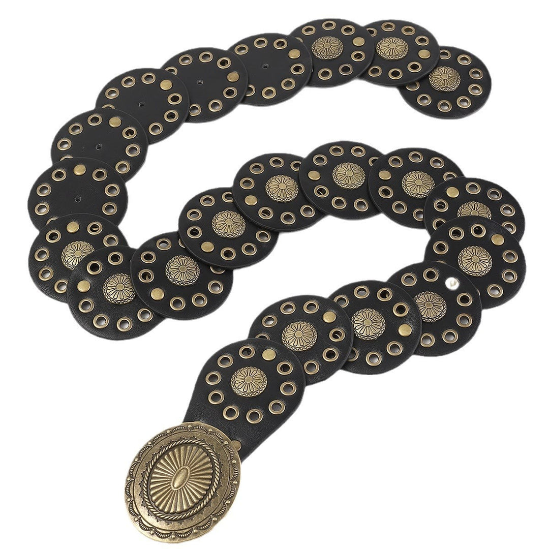 Ceinture ronde en cuir noir pour femme, style western rétro personnalisé - image 4