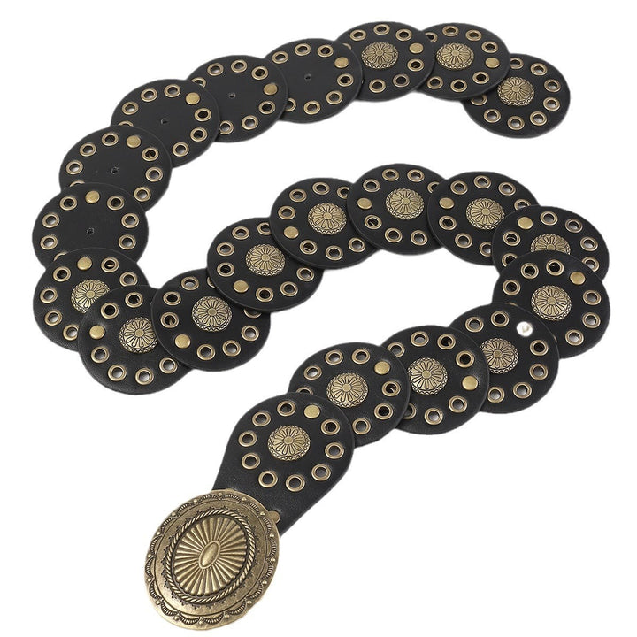 Ceinture ronde en cuir noir pour femme, style western rétro personnalisé - image 4