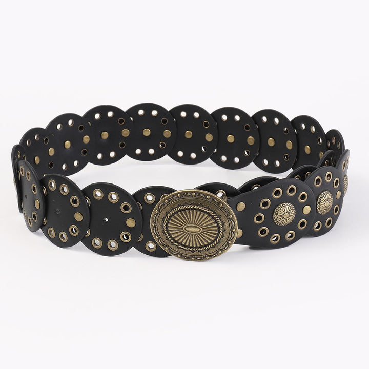 Ceinture ronde en cuir noir pour femme, style western rétro personnalisé - image 3